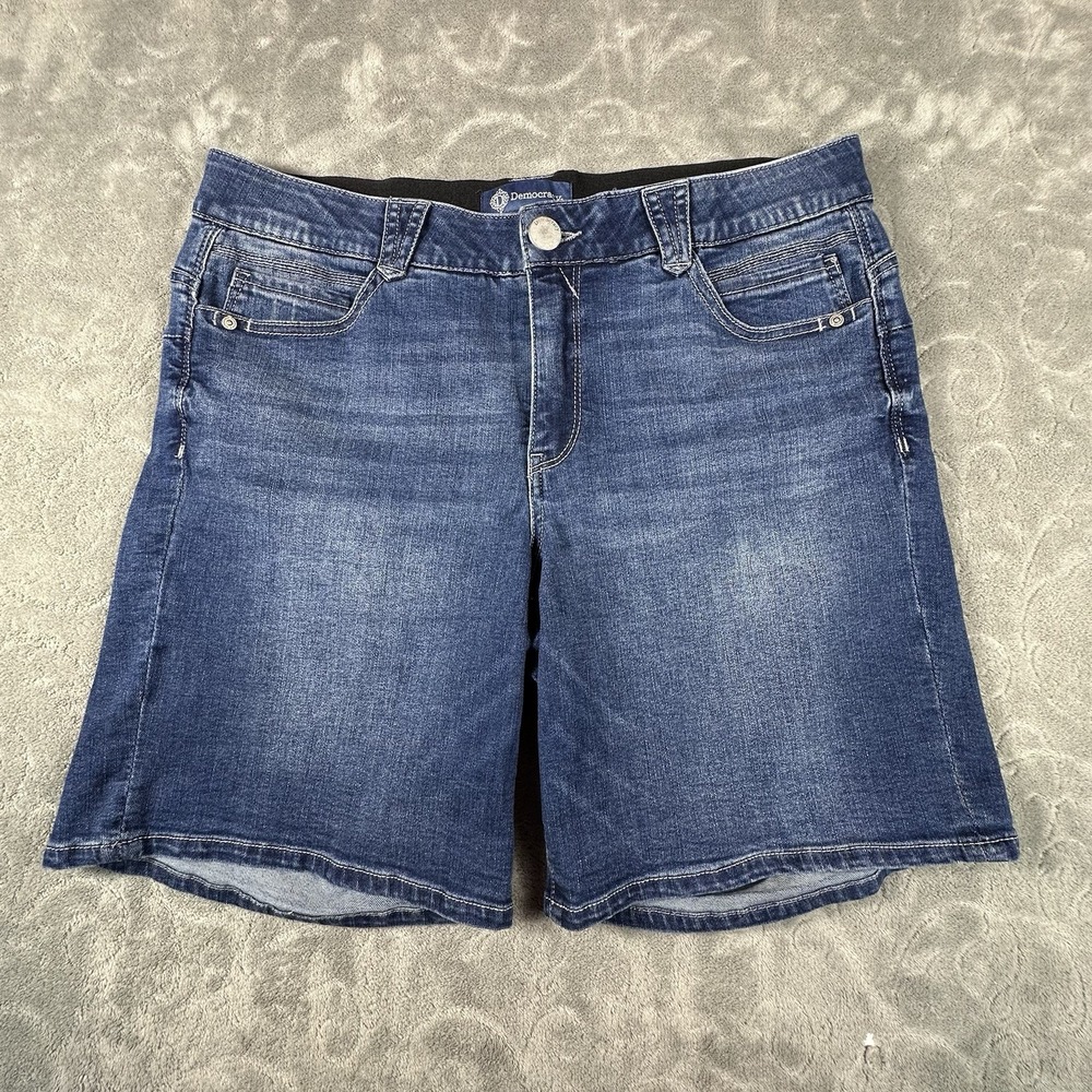 Democracy Women's Jean Shorts Size 14 Blue Ab Solution Stretch Mid Rise 8" Denim